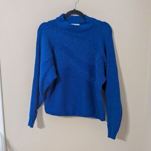 Vintage 80s Style Electric Blue Indie Textured Mock Neck Sweater